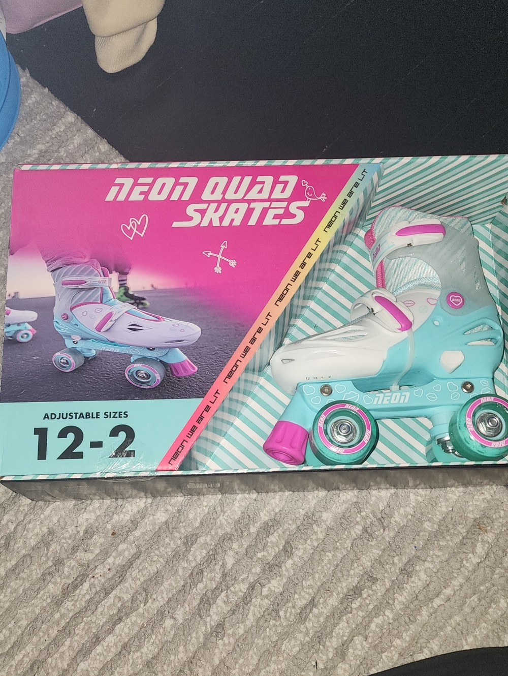 Neon Quad Skates - Mint & Pink Adjustable Kids Roller Skates